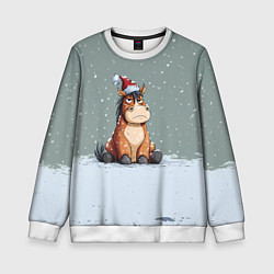 Свитшот детский Лошадка на фоне снегопада, цвет: 3D-белый