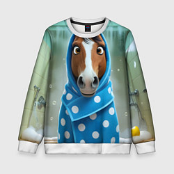 Свитшот детский Конь в полотенце, цвет: 3D-белый