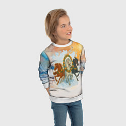 Свитшот детский Новогодняя тройка лошадей с мандаринами, цвет: 3D-белый — фото 2