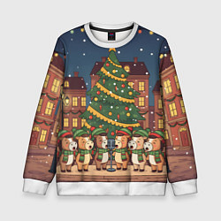 Свитшот детский Новогодний хор лошадок, цвет: 3D-белый