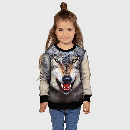 Детский свитшот Взгляд волка / 3D-Черный – фото 4