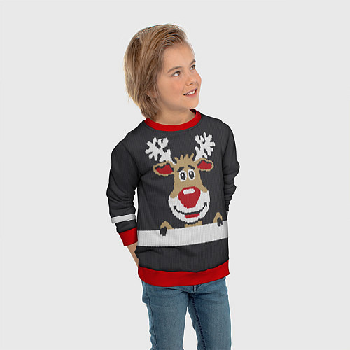 Детский свитшот Олень свитер вязаный / 3D-Красный – фото 3