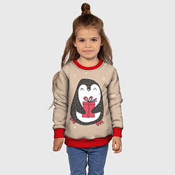 Свитшот детский Пингвин с подарком, цвет: 3D-красный — фото 2