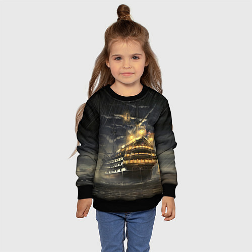 Детский свитшот Боевой парусник в суровую погоду / 3D-Черный – фото 4