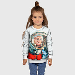 Свитшот детский Гагарин в полете, цвет: 3D-белый — фото 2