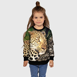 Свитшот детский Леопард в лесу, цвет: 3D-черный — фото 2