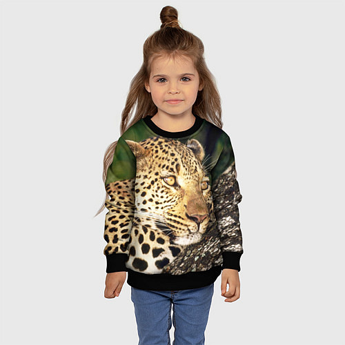 Детский свитшот Леопард в лесу / 3D-Черный – фото 4