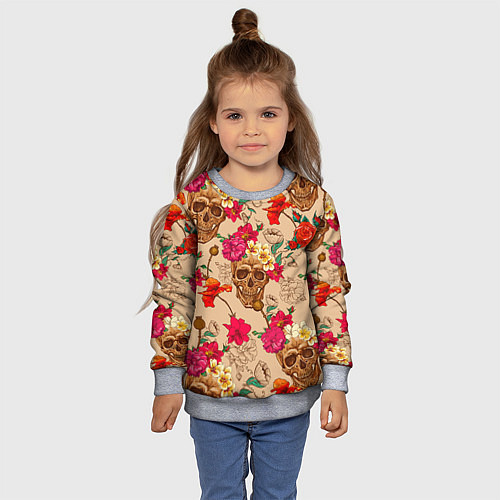 Детский свитшот Черепа в цветах / 3D-Меланж – фото 4