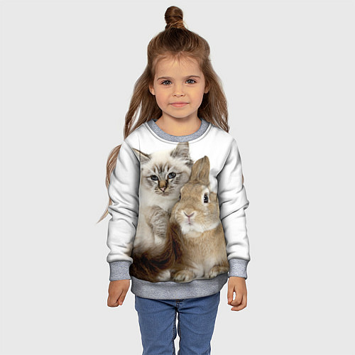 Детский свитшот Кот и кролик пушистые / 3D-Меланж – фото 4
