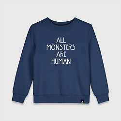 Свитшот хлопковый детский All Monsters Are Human, цвет: тёмно-синий