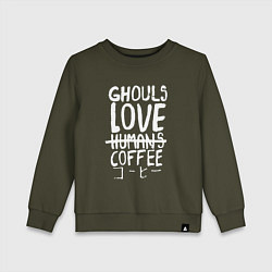 Свитшот хлопковый детский Ghouls Love Coffee, цвет: хаки