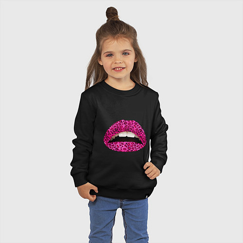 Детский свитшот Pink leopard lips / Черный – фото 3