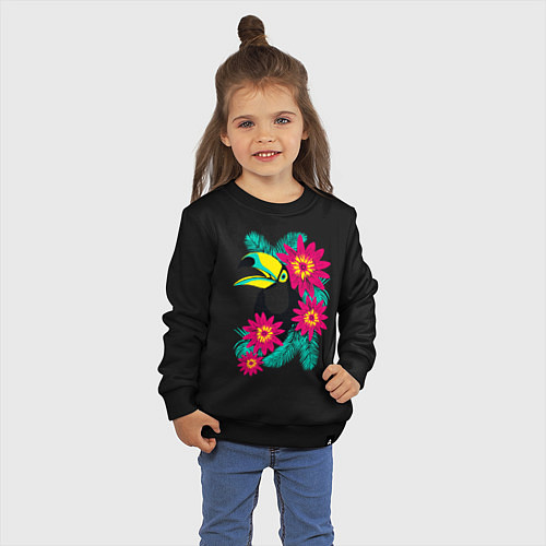 Детский свитшот Toucan and flowers / Черный – фото 3