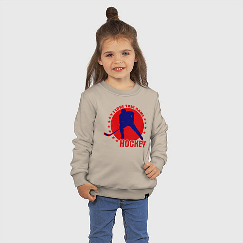 Детский свитшот I love this Hockey / Миндальный – фото 3