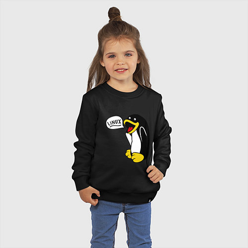 Детский свитшот Пингвин: Linux / Черный – фото 3