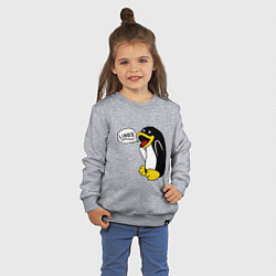 Свитшот хлопковый детский Пингвин: Linux, цвет: меланж — фото 2