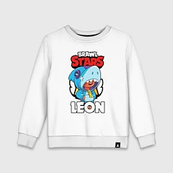 Свитшот хлопковый детский BRAWL STARS LEON SHARK, цвет: белый