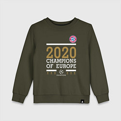 Свитшот хлопковый детский FC Bayern Munchen Champions of Europe 2020, цвет: хаки