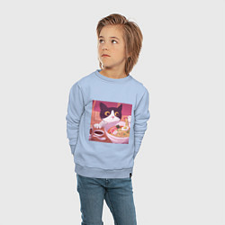 Свитшот хлопковый детский Кот и лапша, цвет: мягкое небо — фото 2