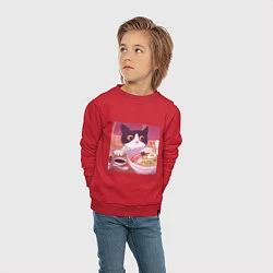 Свитшот хлопковый детский Кот и лапша, цвет: красный — фото 2