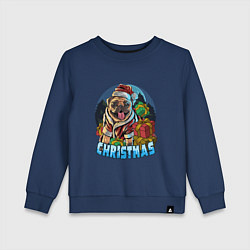 Свитшот хлопковый детский Рождественский мопс, цвет: тёмно-синий