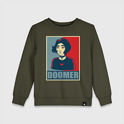 Свитшот хлопковый детский Doomer girl, цвет: хаки