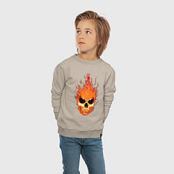 Свитшот хлопковый детский Fire flame skull, цвет: миндальный — фото 2