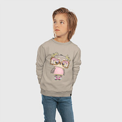 Свитшот хлопковый детский Модная малышка совушка, цвет: миндальный — фото 2