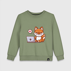 Свитшот хлопковый детский Cute fox and laptop, цвет: авокадо