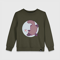 Свитшот хлопковый детский Утконос, цвет: хаки