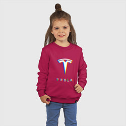 Свитшот хлопковый детский TESLA MOTORS GLITCH ТЕСЛА, цвет: маджента — фото 2