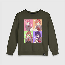 Свитшот хлопковый детский Girls Doki Doki коллаж, цвет: хаки