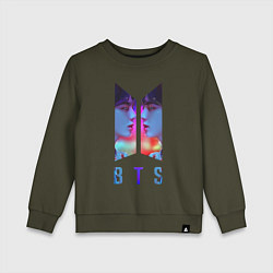 Свитшот хлопковый детский Logo BTS, цвет: хаки