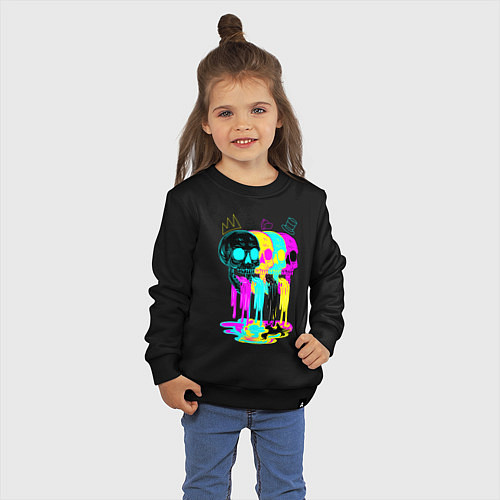 Детский свитшот 4 ЧЕРЕПА SKULLS NEON / Черный – фото 3