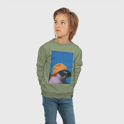 Детский свитшот Котик в шляпе и очках / Авокадо – фото 4