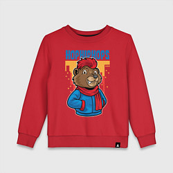 Свитшот хлопковый детский Медведь с красным шарфом, цвет: красный