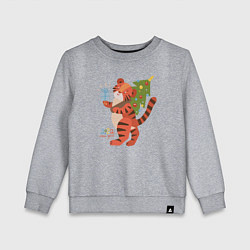 Свитшот хлопковый детский Тигр с ёлочкой, цвет: меланж
