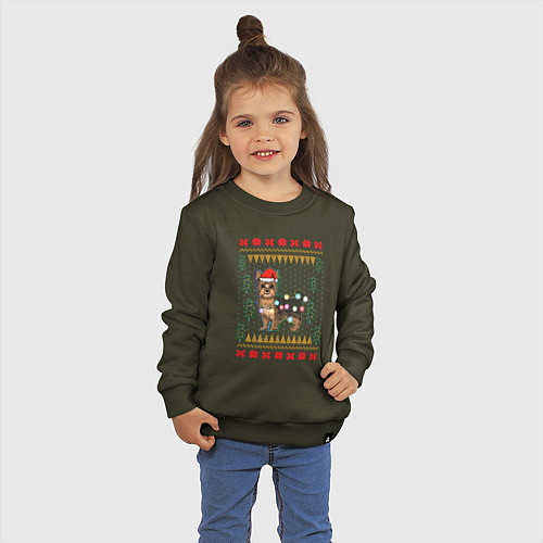 Детский свитшот Рождественский свитер Йоркшик / Хаки – фото 3