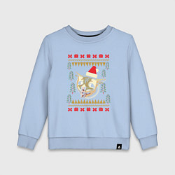 Свитшот хлопковый детский Рождественский свитер кашляющий кот, цвет: мягкое небо