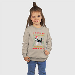 Свитшот хлопковый детский Рождественский свитер Хаски, цвет: миндальный — фото 2