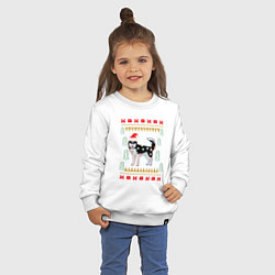 Свитшот хлопковый детский Рождественский свитер Хаски, цвет: белый — фото 2