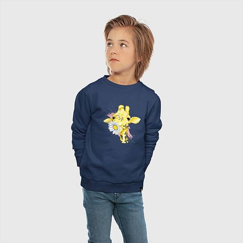 Детский свитшот Жирафа с цветком / Тёмно-синий – фото 4