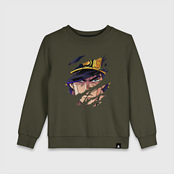 Свитшот хлопковый детский JOJOS BIZARRE ADVENTURE, ГЛАВНЫЙ ГЕРОЙ, цвет: хаки