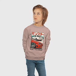 Свитшот хлопковый детский Nissan Skyline Ниссан Скайлайн, цвет: пыльно-розовый — фото 2