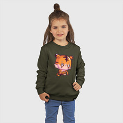 Свитшот хлопковый детский Грустный тигр, цвет: хаки — фото 2