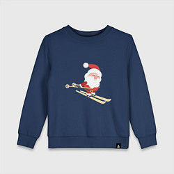 Свитшот хлопковый детский Дед Мороз на лыжах, цвет: тёмно-синий