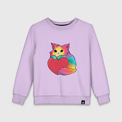 Свитшот хлопковый детский Влюбленный котик держит сердце, цвет: лаванда