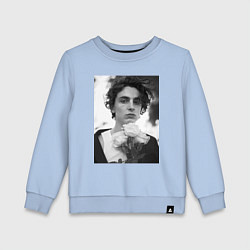 Свитшот хлопковый детский Timothee Chalamet с розами, цвет: мягкое небо