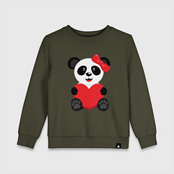 Свитшот хлопковый детский Панда с сердцем на прозрачном фоне, цвет: хаки