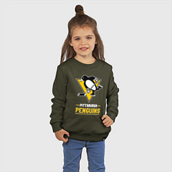 Свитшот хлопковый детский Питтсбург Пингвинз , Pittsburgh Penguins, цвет: хаки — фото 2